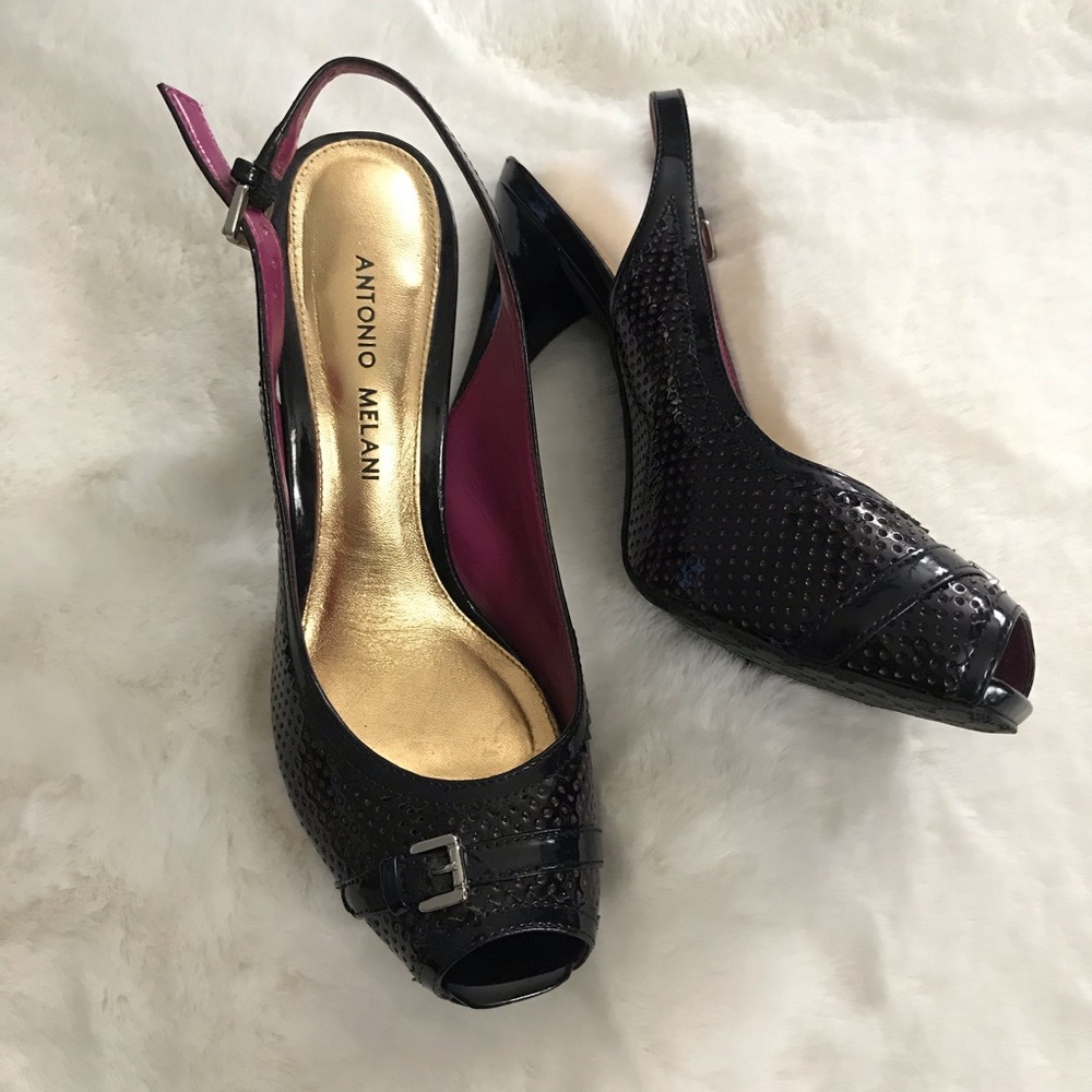 Antonio Melani 8 black pink slingback heels